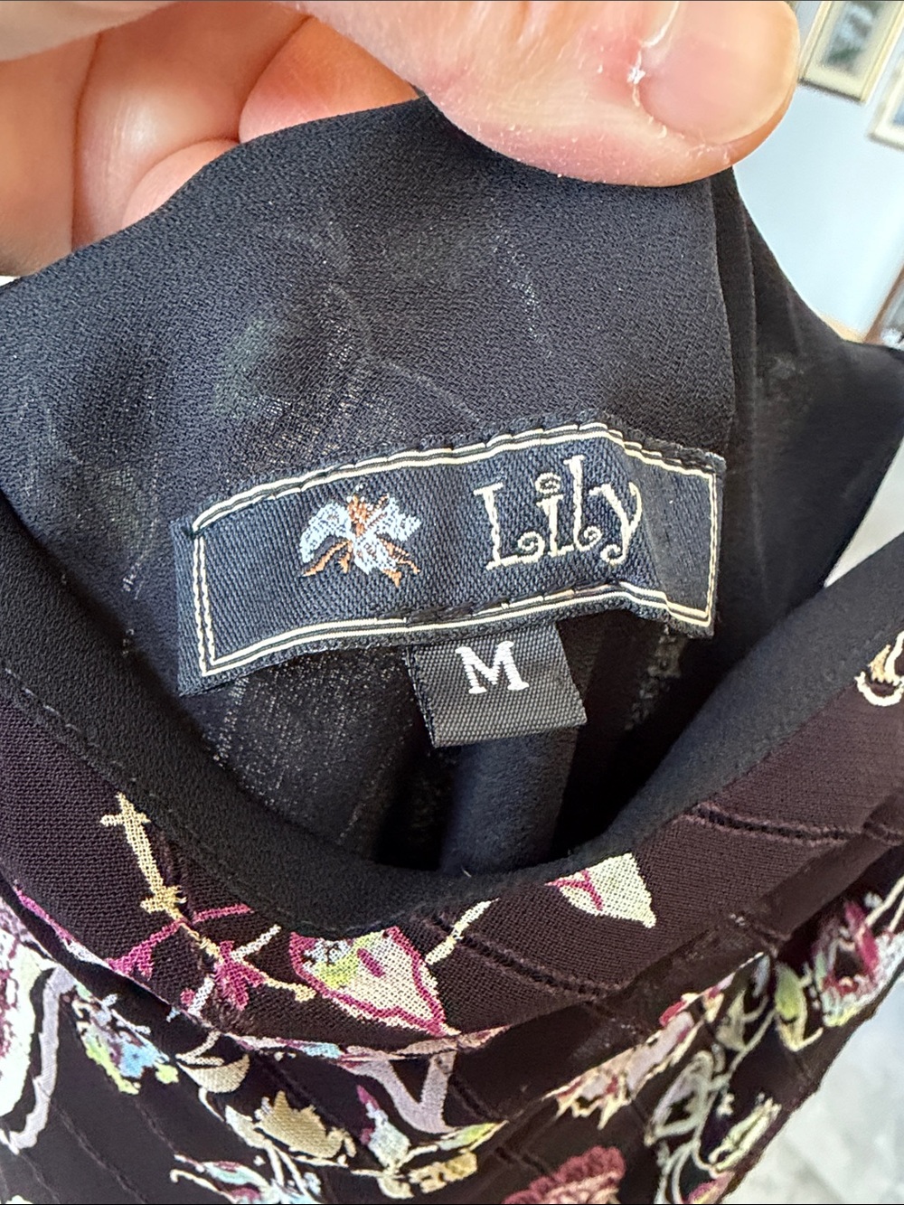 Lily floral spaghetti strap dress- black purple blue lilac size M - Picture 5 of 7